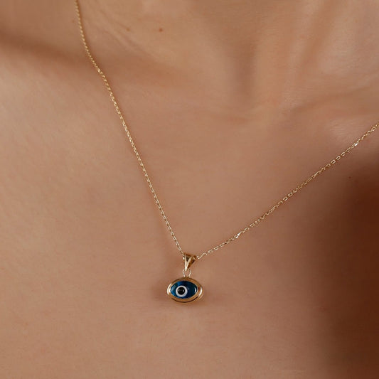 14K Solid Gold Evil Eye Necklace