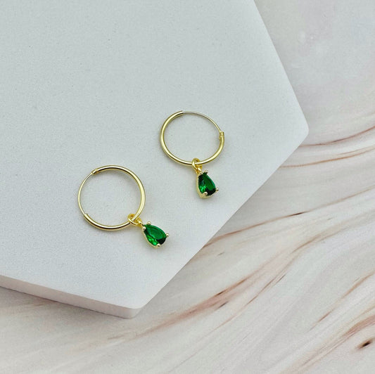 Tiny Emerald Hoops