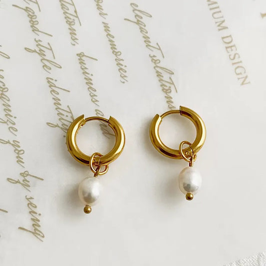 Dainty Pearl Hoop Earrings