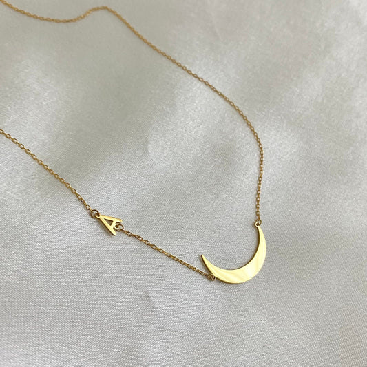 Crescent Moon Initial Necklace