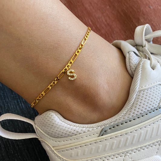 Custom Initial Figaro Chain Anklet