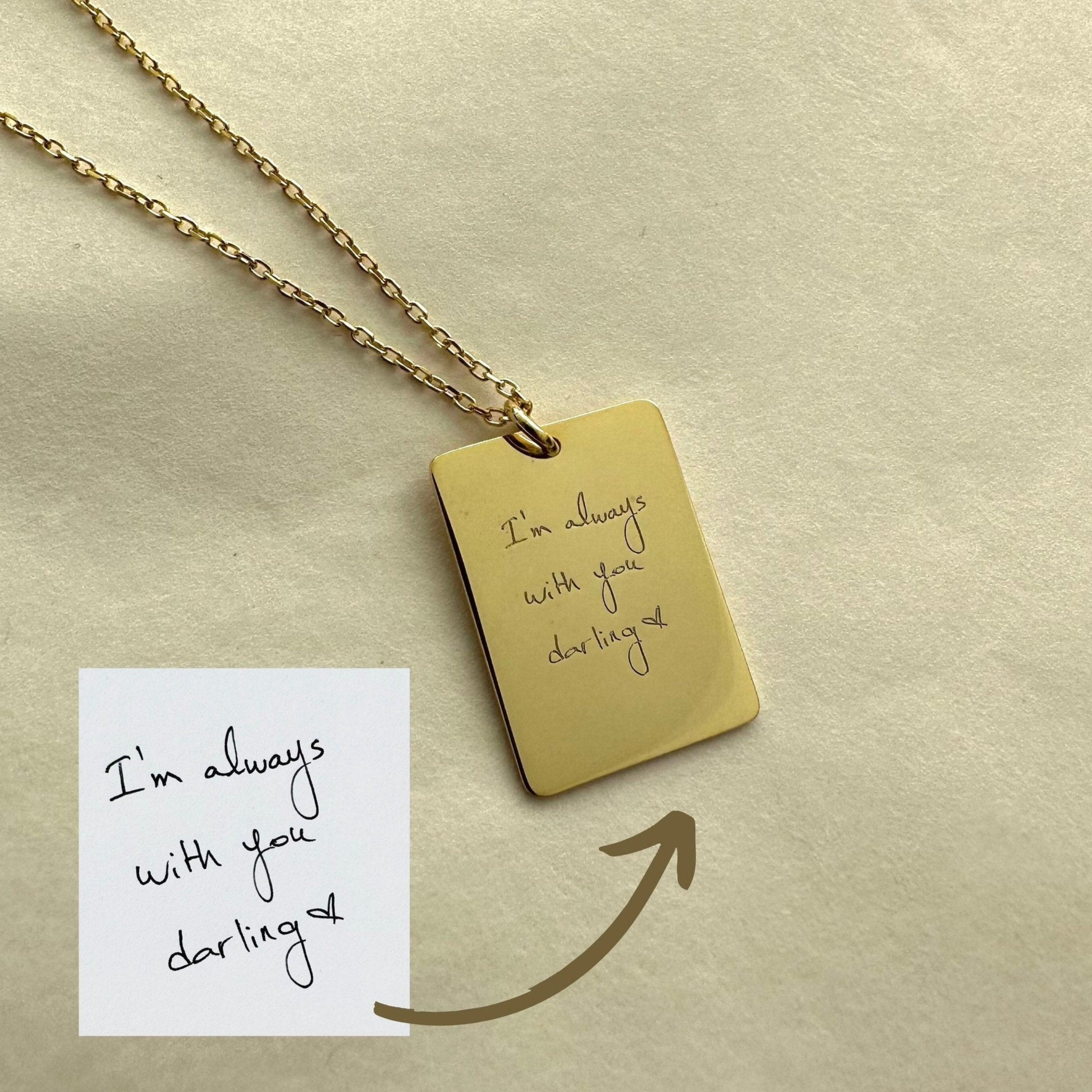 Custom Handwriting Necklace, Memory Pendant, Actual Handwriting Pendant, 14k Gold Engraved Pendant, Personalized Signature Jewelry